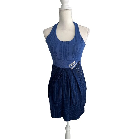 DESIGUAL Blue Colorblock Halter Dress Size Medium - Picture 9 of 10